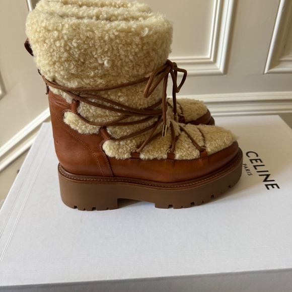 Celine Shearling Bulky Tie Boots - Picture 4 of 7
